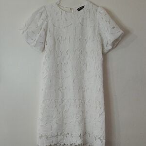 Sweet Lovely By Jen White Lace Crochet Mini Dress Size Small Fluff Sleeves